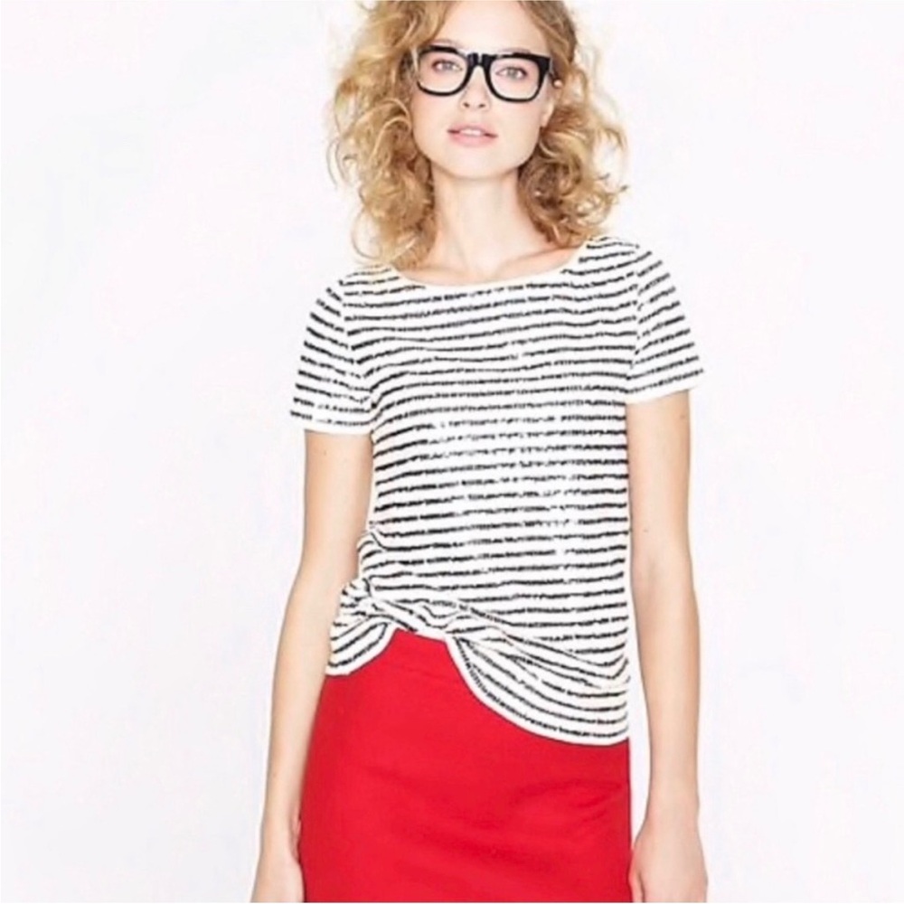 J. Crew Striped Black and White Sequins Top